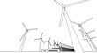 © evita - A conceptual line drawing illustrates a vast wind farm, showcasing the future of sustainable energy production and environmental responsibility.