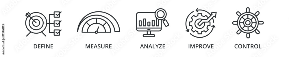 Measure Improve Icon Dmaic banner icon with define, measure, analyze, improve, control Stock ...