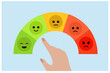 © panchanok - Emoji satisfaction meter, low stress and good mood indicator. Good Mentally healthy people, Professional productivity, motivation, enthusiasm