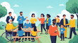 © Zaitoon - Diverse group of people enjoying a picnic and board games in a park representing community and outdoor recreation flat illustration style