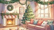 © budi - Cozy Christmas Eve: A delightful illustration of a festive living room ambiance