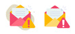 © vladwel - Email message spam warning alert icon, security phishing envelope web letter scam caution notification vector simple flat illustration set, cyber fraud mail threat attention, malware protection