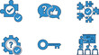 © Sumona - Business problem solving icon set featuring puzzle piece completion blue flat line symbols for key solutions strategic teamwork training and customer feedback success