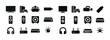 © Coosh448 - Set of black electronic device icons including tv, headphones, game console, and router