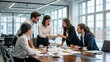 © MdSabbir - Business team working together in modern office, people discussing project around table, professional lighting, clean background, ultra realistic, 4k, stock photo style