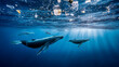 © ALA - Plastic pollution in the ocean is an environmental problem. Whales swim among plastic waste in the ocean. A global problem, a threat to ocean wildlife and calling for urgent action