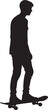 © MinoteRani - Teenager standing on skateboard silhouette isolated on white background minimalist urban youth culture illustration