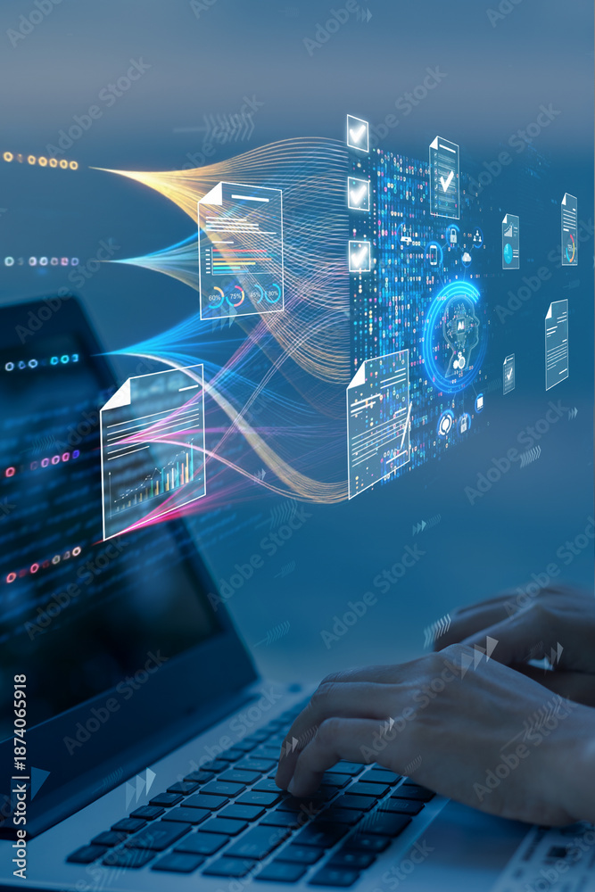 ai data analytics and automation technology workflow on computer ...