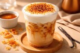 Delightful creme brulee milk tea featuring cold foam and burnt caramel sugar