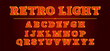 © ssstocker - Bulb alphabet. Circus light font effect, retro cinema theater signage marquee lamp broadwey sign typography letters vintage neon casino signboard design, kicky vector illustration