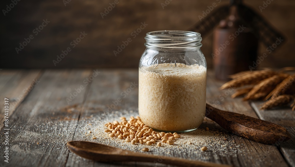 Fermentation Mixture Fermented water and flour mix for sourdough leaven, bread preparation ...