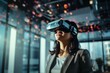 © nsit0108 - Businesswoman wearing vr headset and interacting with immersive digital world