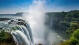 Water and sky scene at Victoria Falls Zimbabwe emphasizing scenic landscape with mountains and lush greenery