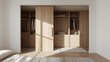 © TheWaterMeloonProjec - Contemporary walk-in closet with sliding doors and organized shelving, sleek design and bright lighting