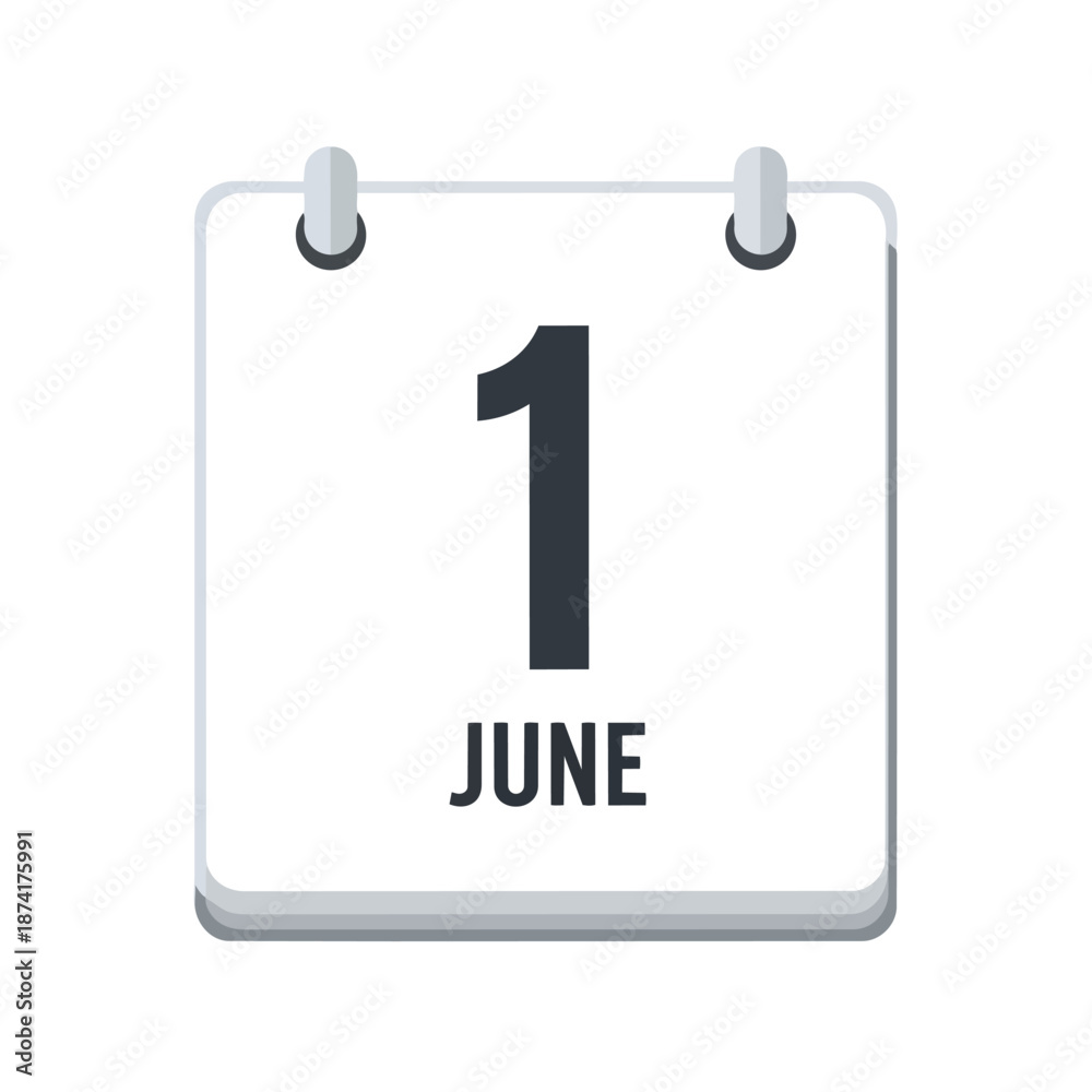 Clean flat design calendar icon displaying the first day of June, a ...