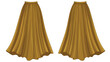 © Arsaka  Saka - Elegant flowing mustard yellow pleated maxi skirts displayed symmetrically on a white background