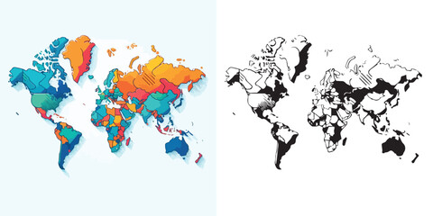  World map silhouette vector set design