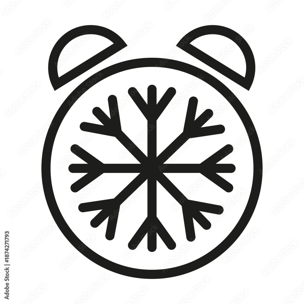 Freezing alarm icon. Snowflake clock symbol. Cold temperature Vector ...
