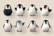 © Thanthara - Adorable kawaii style penguin characters collection with various joyful and playful expressions, featuring soft textures and cute poses on neutral background