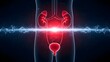 © Artfinity - Human kidney and urinary system anatomy. Medical diagnosis and nephrology health. Transparent body illustration showing kidneys and bladder with energy light