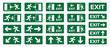 © Anshdeep - Set of green emergency exit signs with running man symbols and directional arrows. Suitable for evacuation guidance, fire escape routes, safety instructions, public buildings, offices, hospitals, mall