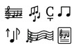 © Fortune228 - Musical Icon Harmony. Music compositionset in outline vector style musical staff, note cluster, chord symbol, rhythm pattern, tempo mark, harmony icon, melody line, composition sheet