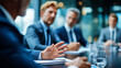 © Laura - Defocused business meeting discussion, blurred corporate collaboration, professional team dialogue scene, with copy space