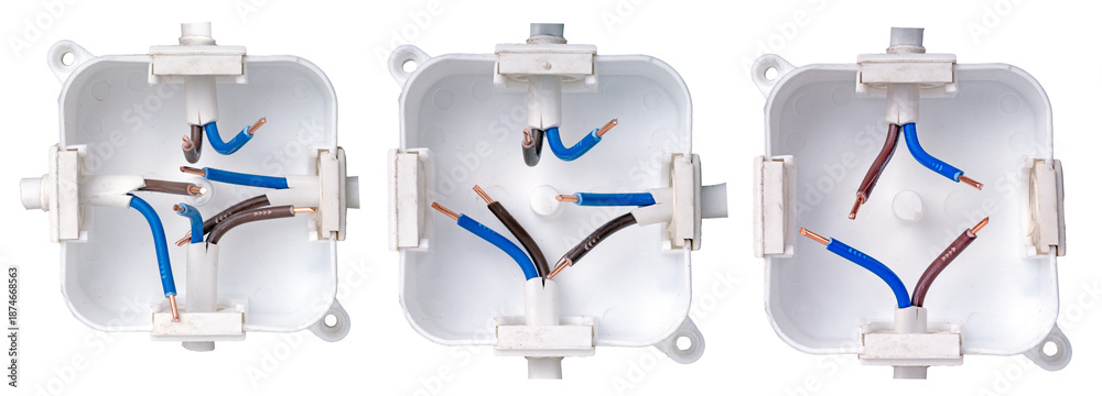 Small plastic electrical box in the wall for electrical cables ...
