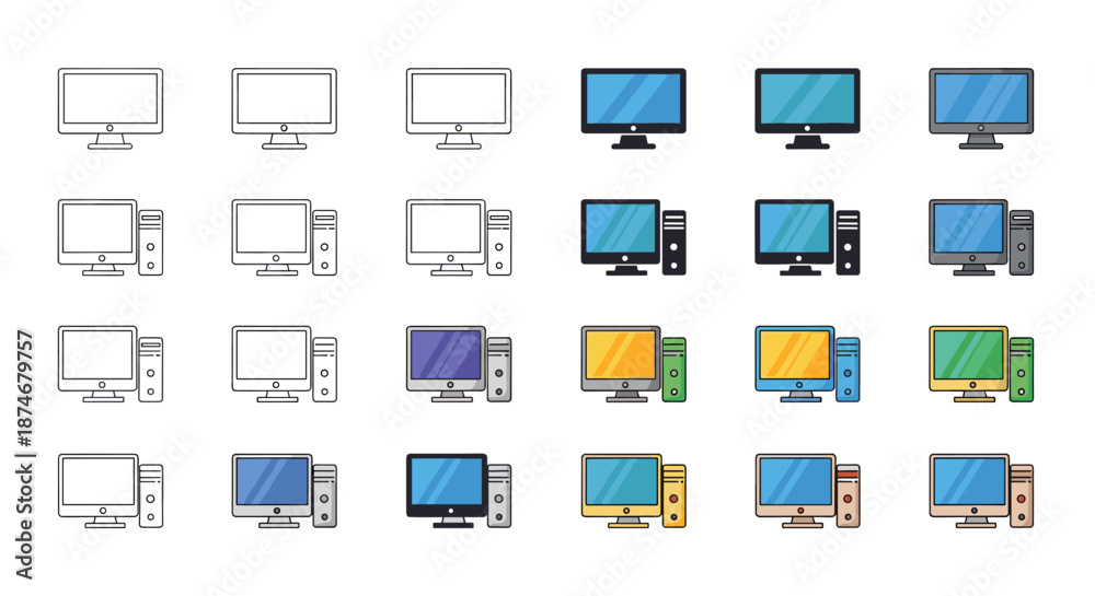 Collection of computer monitor and desktop PC icons, presented in ...