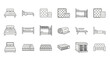 © Samir - Collection of thin line icons representing beds, mattresses, and related sleep furniture, perfect for web, books, cards, and apps, presented as a vector cartoon illustration on a white background