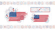 © Amir - Vibrant Independence Day celebration design featuring a distressed American flag adorned with bursting fireworks, rockets, stars, and sparkles, complemented by a festive firework banner and a