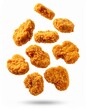 © FM - Crispy Golden Nuggets: A collection of tantalizing golden-brown nuggets are captured in mid-air, offering a delicious display of tempting fast food.