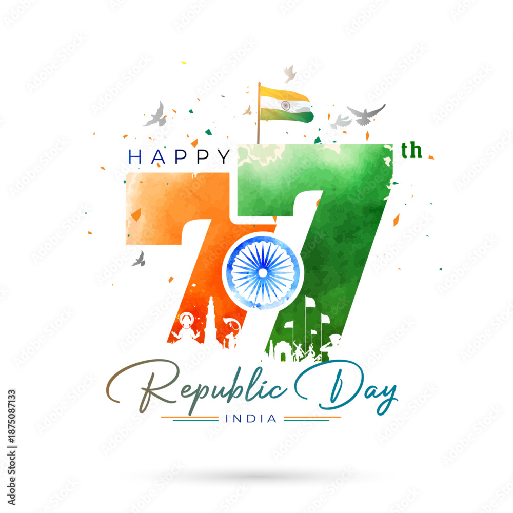 India logo republic day 77 years. Freedom and patriotic concept background.
