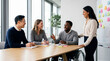 © Таня Андреева - A diverse and inclusive business team with a person in a wheelchair brainstorming creative ideas together in a modern office meeting.