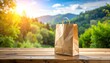 © suzita - Brown Paper Bag on Wooden Table in Nature Background