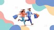 © Heini - 買い物袋持ち走るカップル 楽しい雰囲気のイラスト