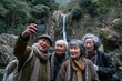 © SEEN - Elderly group enjoying a scenic selfie at a majestic waterfall nature adventure outdoor setting peaceful experience