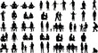 © Abdul - Large collection of black people silhouettes sitting standing walking and talking, family and individual human figures vector set on white,
