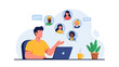 © Naima - Illustration of a man video conferencing with colleagues on laptop at desk