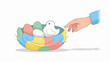 © Komarudin - A gentle hand reaches for a chick in a colorful nest with eggs
