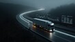 © Ashi - 3d visualization of a cargo truck driving on a highway with route tracking, logistics management, and real-time delivery monitoring concept