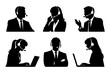 © Всеволод Юданов - Silhouettes of business professionals using headsets in conversation and work situations.