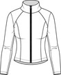 © Miskur Rumi  - Fitted jacket sketch, high collar, front zipper, raglan sleeves, princess seams, technical garment layout, flat vector illustration