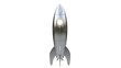© Hugo - Retro silver rocket ship PNG isolated on transparent background, vintage space exploration vehicle for science fiction and design projects