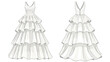 © Gigih - Graceful tiered dress sketches showcasing front and back views, ideal for fashion design, bridal wear concepts, and elegant attire inspiration