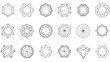 © Farzana - Collection of black and white geometric line art diagrams illustrating diamond cutting and facet patterns