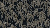 Elegant golden bamboo leaves on dark background pattern