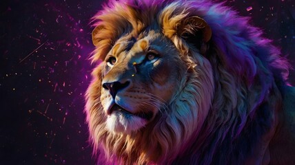  Majestic Lion with Colorful Neon Lighting and Dynamic Background