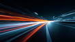 © suldev - Racing cars dynamic flash effects city road with long exposure night light rays striped lines on a blue light background light arc in blue colors