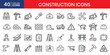 © IconNest - Construction thin line icon set crane excavator bulldozer worker helmet